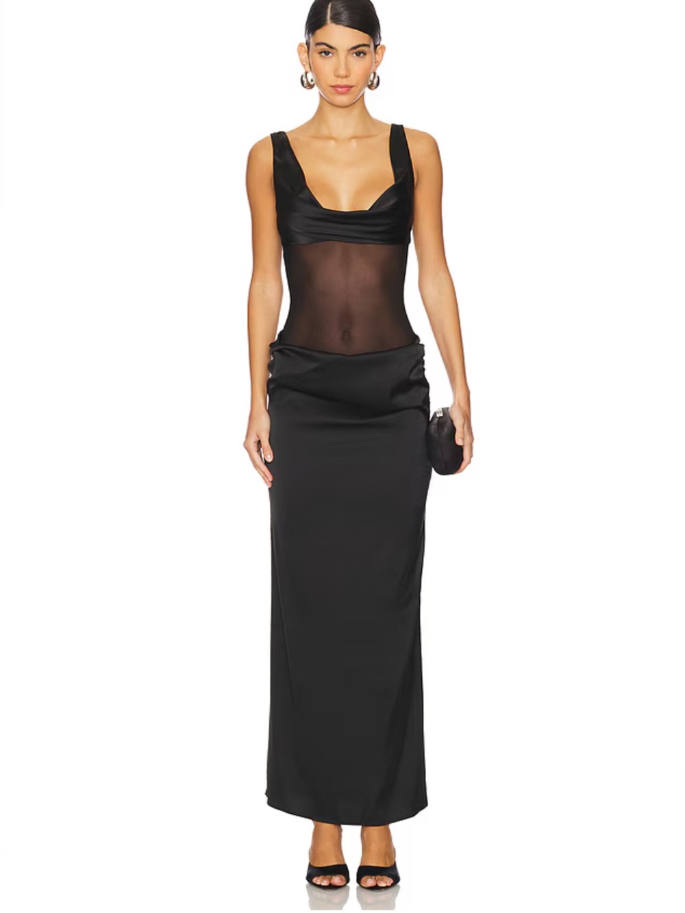 Superdown Astri Maxi Dress Black Sheer-Panel gown Revolve M
